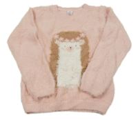 Světlerůžový chlupatý svetr s ježečkem little kids