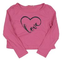 Tmavorůžové crop triko se srdíčkem s nápisem Kids