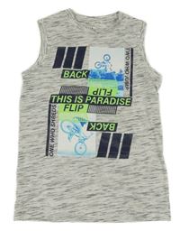 Šedo-bílo-černé melírované tílko s koly a nápisy YIGGA