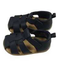 Nové - tmavomodro-béžové koženkové sandály H&M vel. 18-19