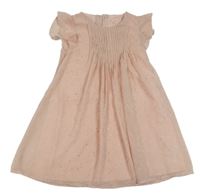 Světlerůžové puntíkaté šifonové šaty s volánky PRIMARK