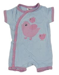 Světlemodro-růžový kraťasový overal s ptáčky H&M