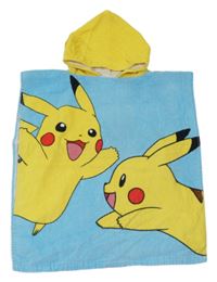 Světlemodro-žluté osuškové pončo s Pikachu a kapucí 