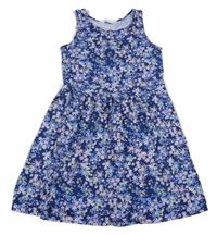 Tmavomodré květované bavlněné šaty H&M