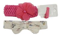 Nové - 3Set - Tmavorůžová čelenka s 3D květem + sponka PRIMARK + světlebéžová melírovaná čelenka s Minnie a Disney Disney