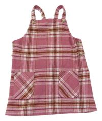 Starorůžovo-bílo-hnědo-tmavovínové kostkované vlněné šaty PRIMARK