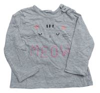 Šedé melírované triko s nápisem a kočičkou zn. H&M