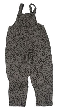 Tmavošedý plátěný kalhotový overal s leopardím vzorem Next