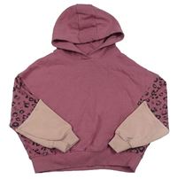 Starorůžová crop mikina s leopardím vzorem a kapucí Next