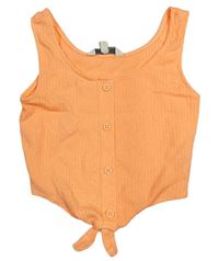 Neonově oranžový žebrovaný crop top s knoflíky E-Vie