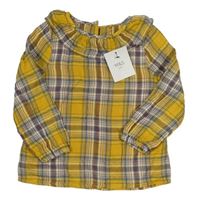 Žluto-modro-bílá kostkovaná halenka s límečkem M&S