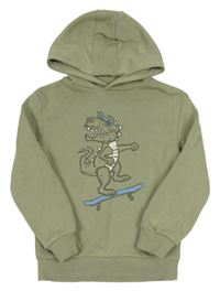 Zelenošedá mikina s dinosaurem a kapucí zn. Primark