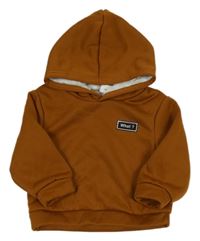 Hnědá zateplená mikina s nášivkou a kapucí Shein