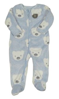 Nové - Světlemodrý chlupatý overal s medvědy Nutmeg