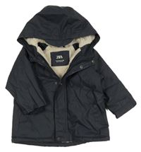 Tmavomodrá nepromokavá zateplená bunda s kapucí Zara