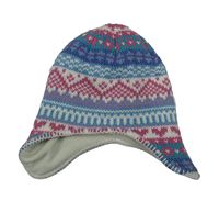 Modro-růžovo-lila vzorovaná čepice