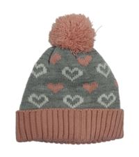 Šedo-starorůžová čepice se srdíčky a bambulí Topolino
