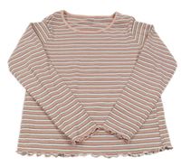 Růžovo-bílo-černé třpytivé pruhované žebrované triko Yigga