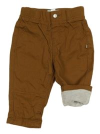 Hnědé plátěné podšité kalhoty s úpletovým pasem Obaibi