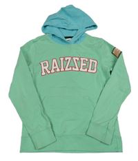 Světlezeleno-světlemodrá mikina s nápisem a kapucí Raizzed