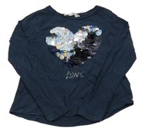Tmavomodré triko se srdcem z překlápěcích flitrů H&M