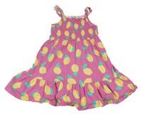 Tmavorůžové bavlněné šaty s citróny C&A