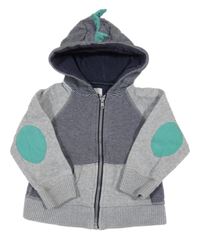 Šedo-tmavomodrá propínací mikina s pruhy a kapucí s ostny Mothercare