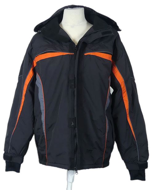 Pánská černo-oranžová šusťáková lyžařská bunda s kapucí 