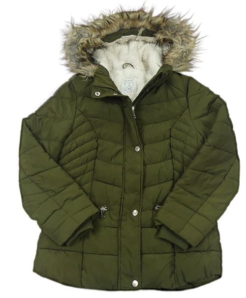 Khaki šusťákový prošívaný zimní kabát s kapucí zn. Primark