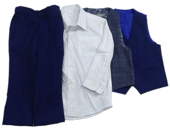 4set - Námořnicky modré společenské kalhoty + košile + 2x vesta