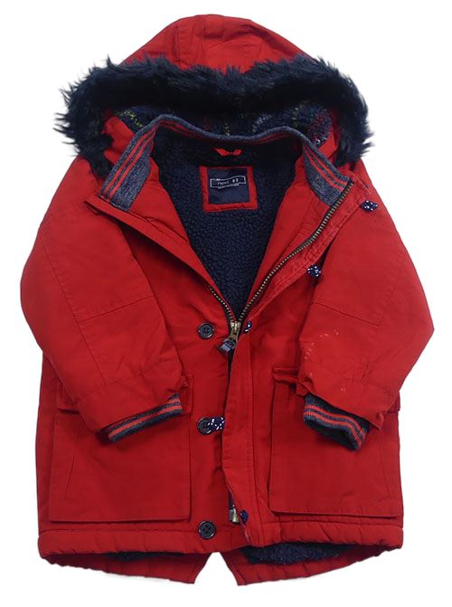 Červená šusťáková zimní bunda s kapucí s kožíškem zn. Next