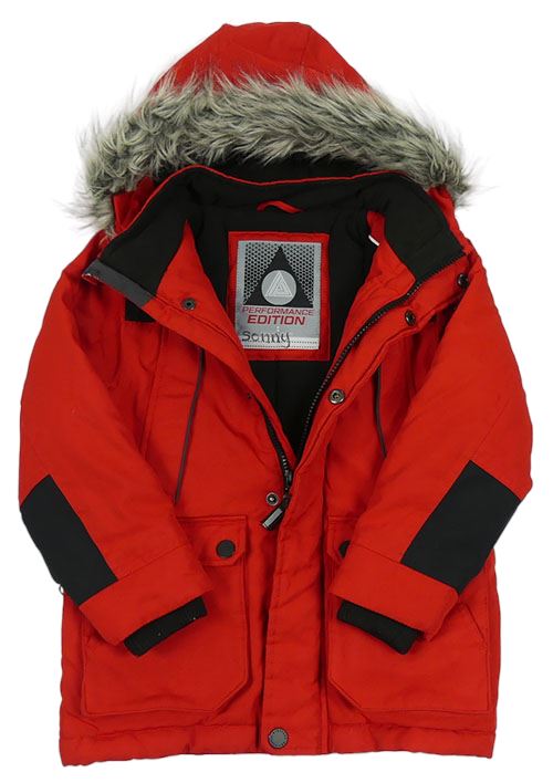Červeno-černá šusťáková zimní bunda s kapucí zn. Next 