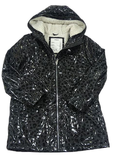 Černá vzorovaná pogumovaná zateplená bunda s kapucí zn. M&S
