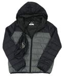 Černo-šedá šusťáková  prošívaná zateplená bunda s kapucí + sáček na sbalení Primark