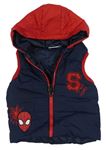Tmavomodro-červená šusťáková zateplená vesta se Spidermanem a kapucí Marvel