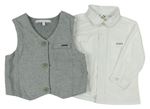 2set - Bílá košile + šedá melírovaná tepláková vesta zn. iDo