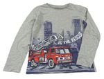 Šedé melírované triko s mrakodrapy a hasičským autem S. Oliver