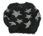 Černý chlupatý svetr s hvězičkami Pocopiano