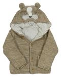 Hnědý melírovaný propínací podšitý svetr s kapucí s medvídkem M&S