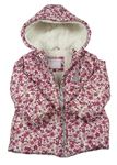 Bílo-růžová květovaná šusťáková zimní bunda s kapucí Nutmeg
