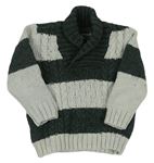 Tmavozeleno-světlešedý pruhovaný vlněný svetr s límcem H&M