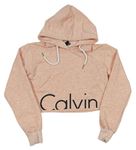 Světlerůžová crop mikina s nápisem a kapucí Calvin Klein