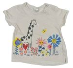 Béžové pruhované triko s květy a žírafou H&M