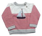 Bílo-červeno-šedý pruhovaný svetr s lodičkou little Nutmeg