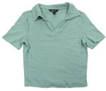 Olivové žebrované crop tričko s límečkem New Look
