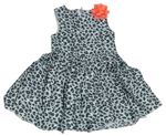 Šedé šaty s leopardím vzorem a 3D růžovým květem 