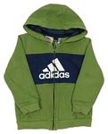 Zeleno-tmavomodrá propínací mikina s kapucí a logem Adidas