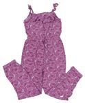 Lila-fialový vzorovaný kalhotový overal 