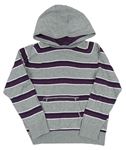 Šedo-fialový pruhovaný svetr s kapucí 