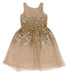 Pudrovo-zlaté tylové šaty s flitry H&M